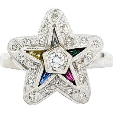 Vintage Eastern Star Diamond & Gemstone Ring - image 1