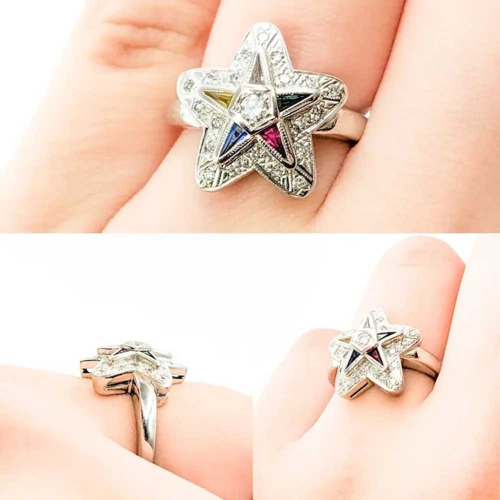 Vintage Eastern Star Diamond & Gemstone Ring - image 2