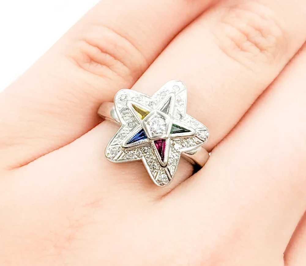 Vintage Eastern Star Diamond & Gemstone Ring - image 3