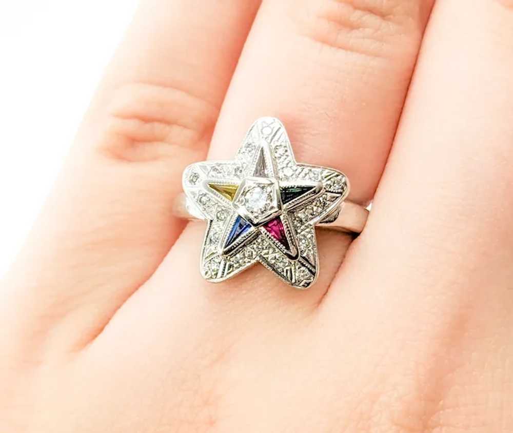 Vintage Eastern Star Diamond & Gemstone Ring - image 5