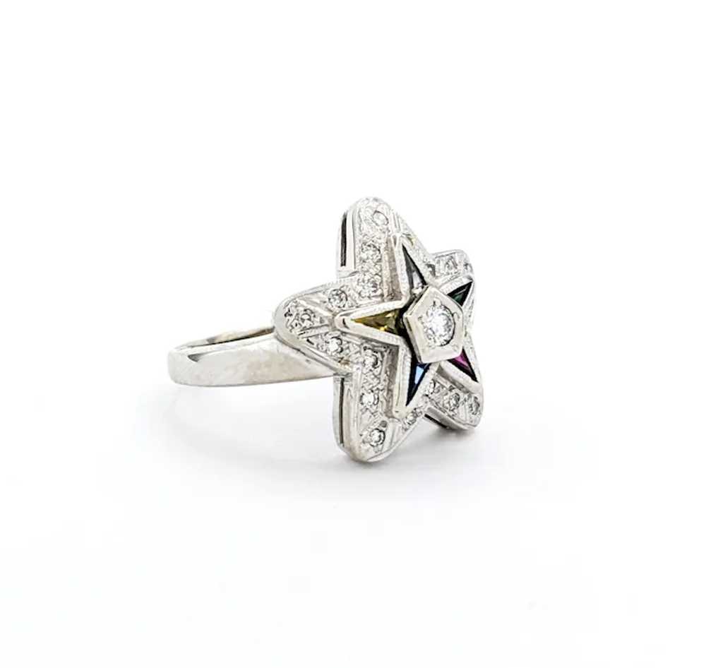 Vintage Eastern Star Diamond & Gemstone Ring - image 6