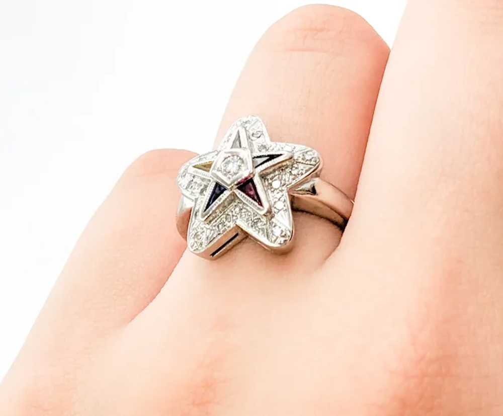 Vintage Eastern Star Diamond & Gemstone Ring - image 8