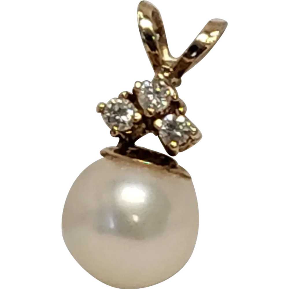 14K Cultured Pearl and Diamonds Necklace Drop - image 1