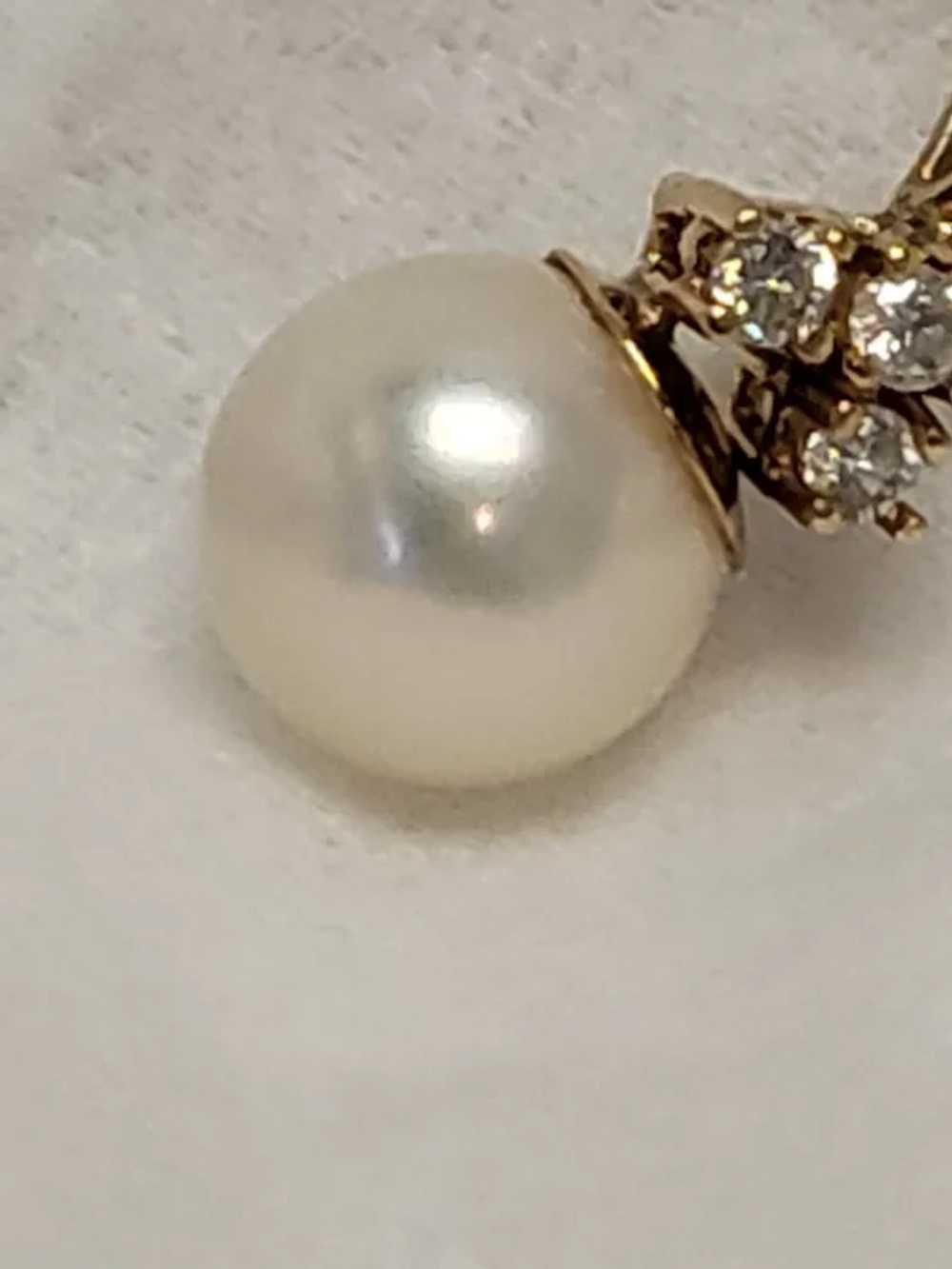 14K Cultured Pearl and Diamonds Necklace Drop - image 5