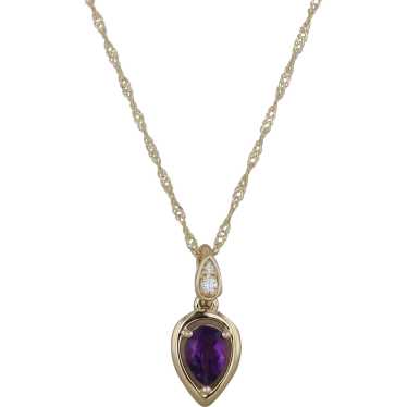 14k Yellow Gold Pear Amethyst and Diamond Necklace