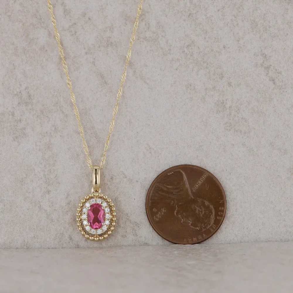 14k Yellow Gold Diamond Halo Oval Pink Tourmaline… - image 4