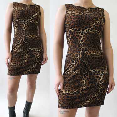 90s Slinky Cheetah Glitter Bodycon Dress