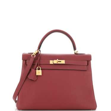 Hermes Kelly Handbag Rouge Grenat Clemence with Go