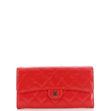 CHANEL CC Gusset Flap Wallet Quilted Patent Long