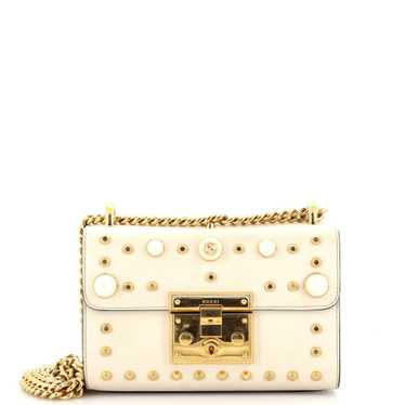 GUCCI Pearly Padlock Shoulder Bag Studded Leather 