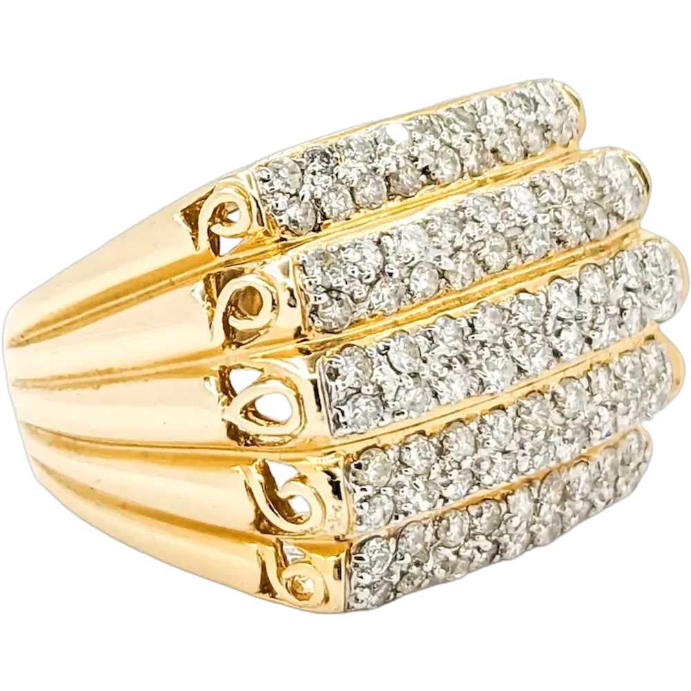 Retro Pave Diamond Tiered Wide Band Ring in Yello… - image 1