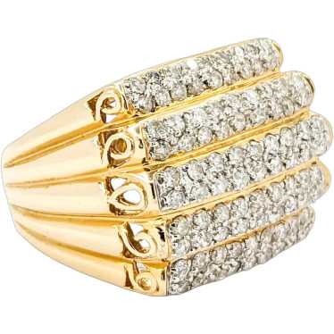 Retro Pave Diamond Tiered Wide Band Ring in Yello… - image 1