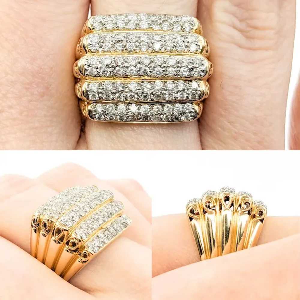 Retro Pave Diamond Tiered Wide Band Ring in Yello… - image 2