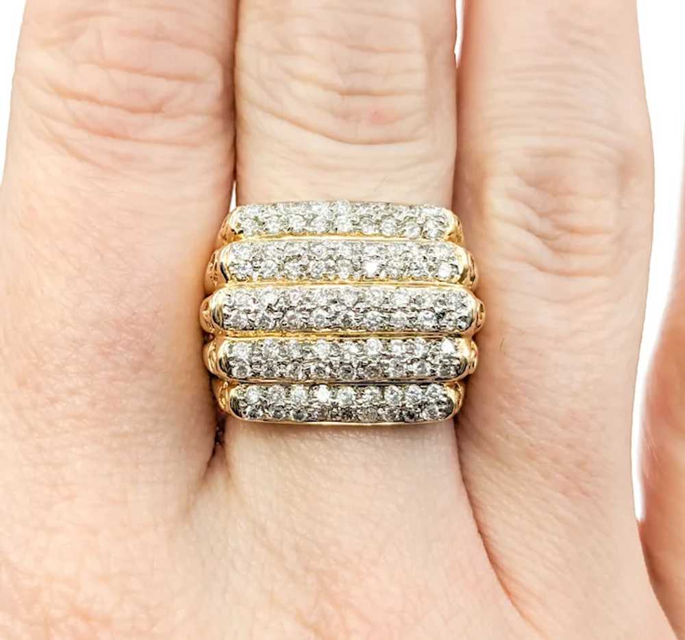 Retro Pave Diamond Tiered Wide Band Ring in Yello… - image 3