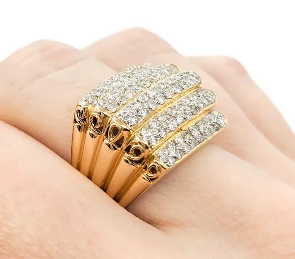 Retro Pave Diamond Tiered Wide Band Ring in Yello… - image 4