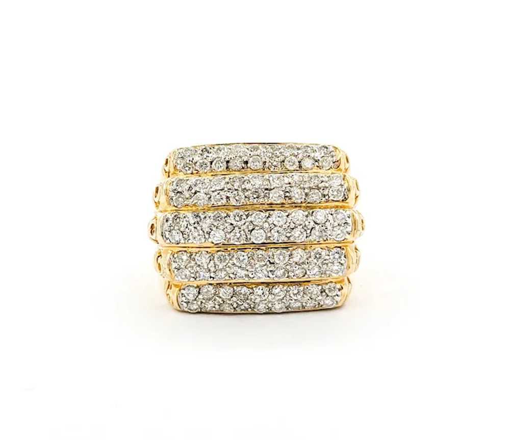 Retro Pave Diamond Tiered Wide Band Ring in Yello… - image 5