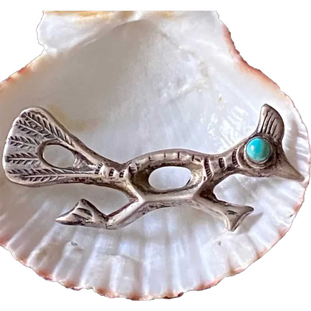 Vintage American Indian Silver and Turquoise Road… - image 1