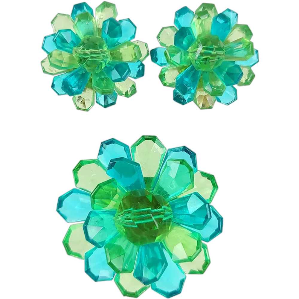 Turquoise & Lime Lucite Brooch Earrings Set ~ Hon… - image 1