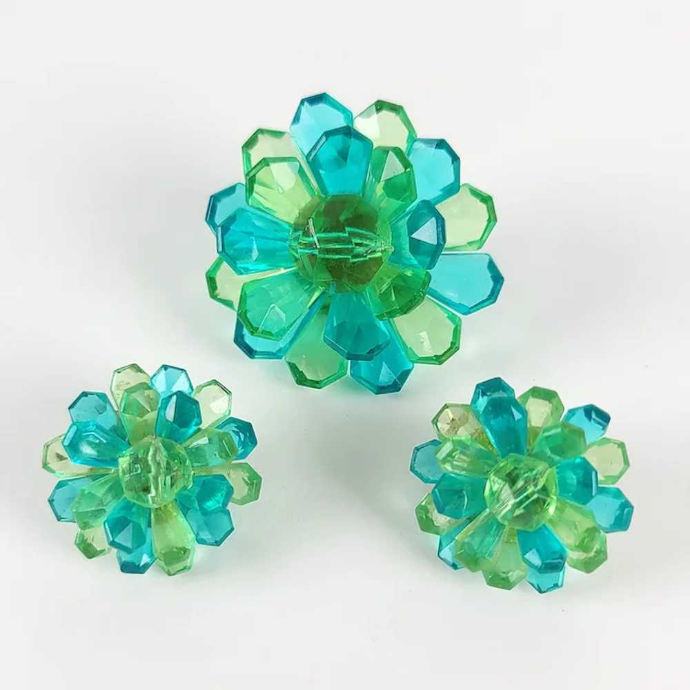 Turquoise & Lime Lucite Brooch Earrings Set ~ Hon… - image 2