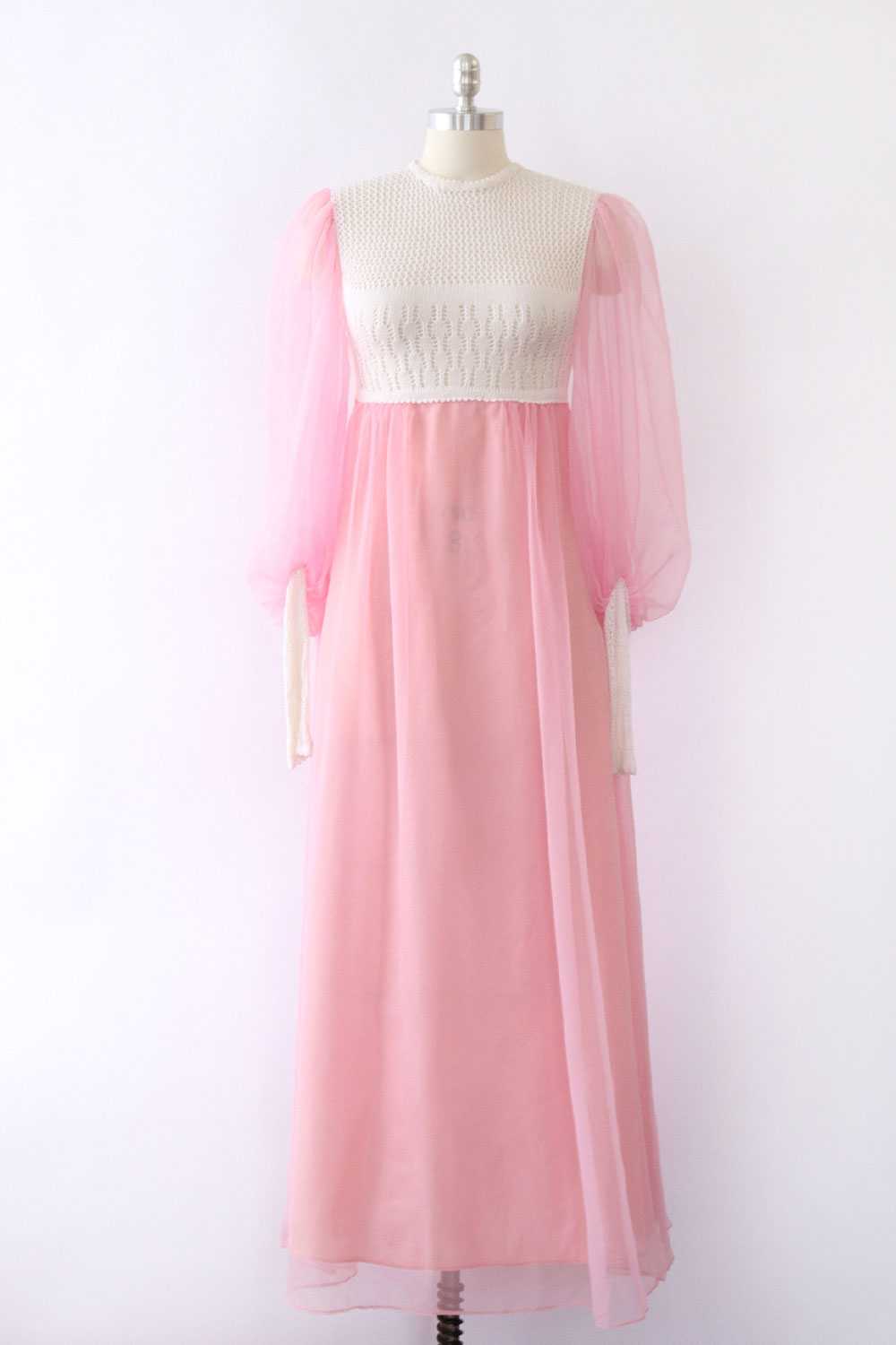 Hilary Floyd Bubblegum Chiffon and Crochet Maxi X… - image 1