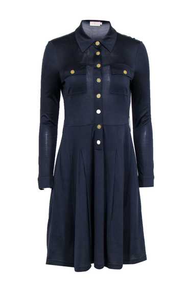 Tory Burch - Navy Silk Pleated Shirt Dress Sz S