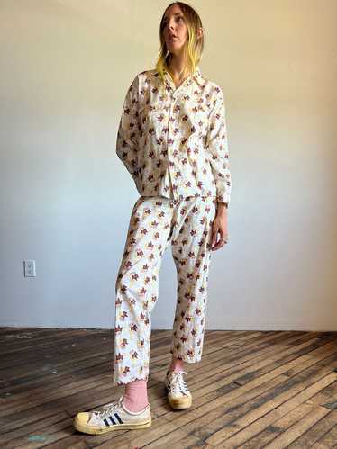 Vintage 1940's - 1950's Printed Cotton Pajama Set,