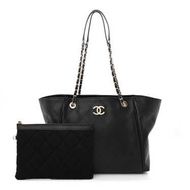CHANEL Calfskin Stitched Small Shopping Tote Black