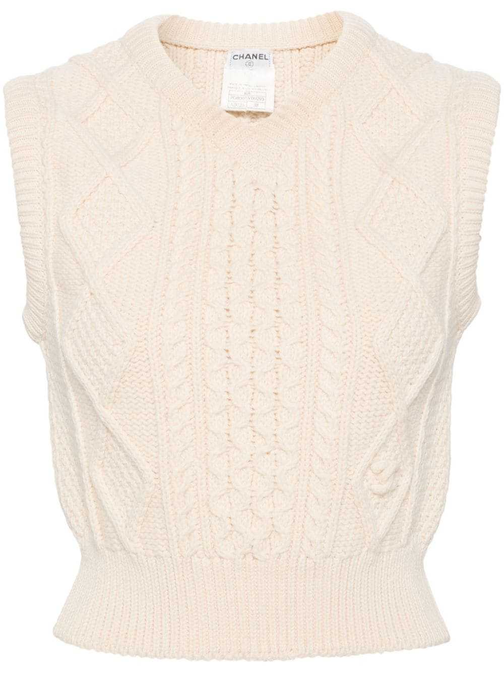 CHANEL Pre-Owned 1996 cable-knit wool vest - Neut… - image 1