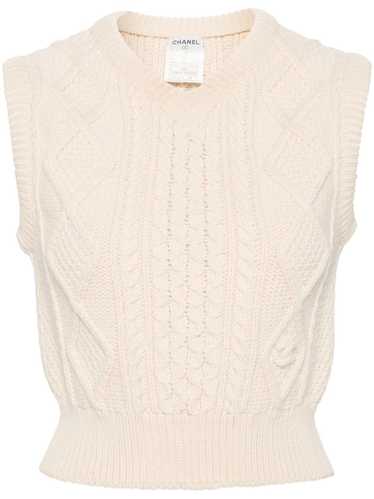 CHANEL Pre-Owned 1996 cable-knit wool vest - Neut… - image 1