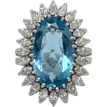 Platinum Aquamarine and Diamond Ring