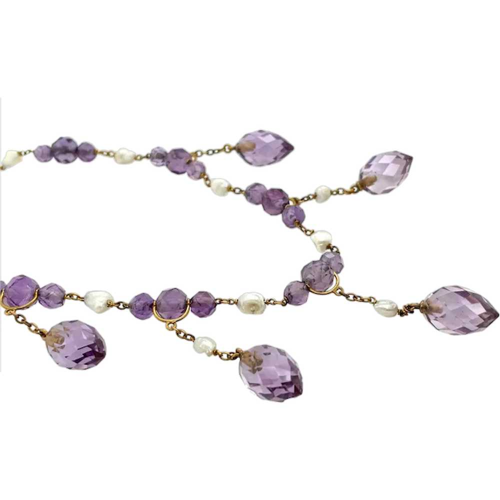 Victorian 14K Yellow Gold Amethyst and Pearl Neck… - image 1