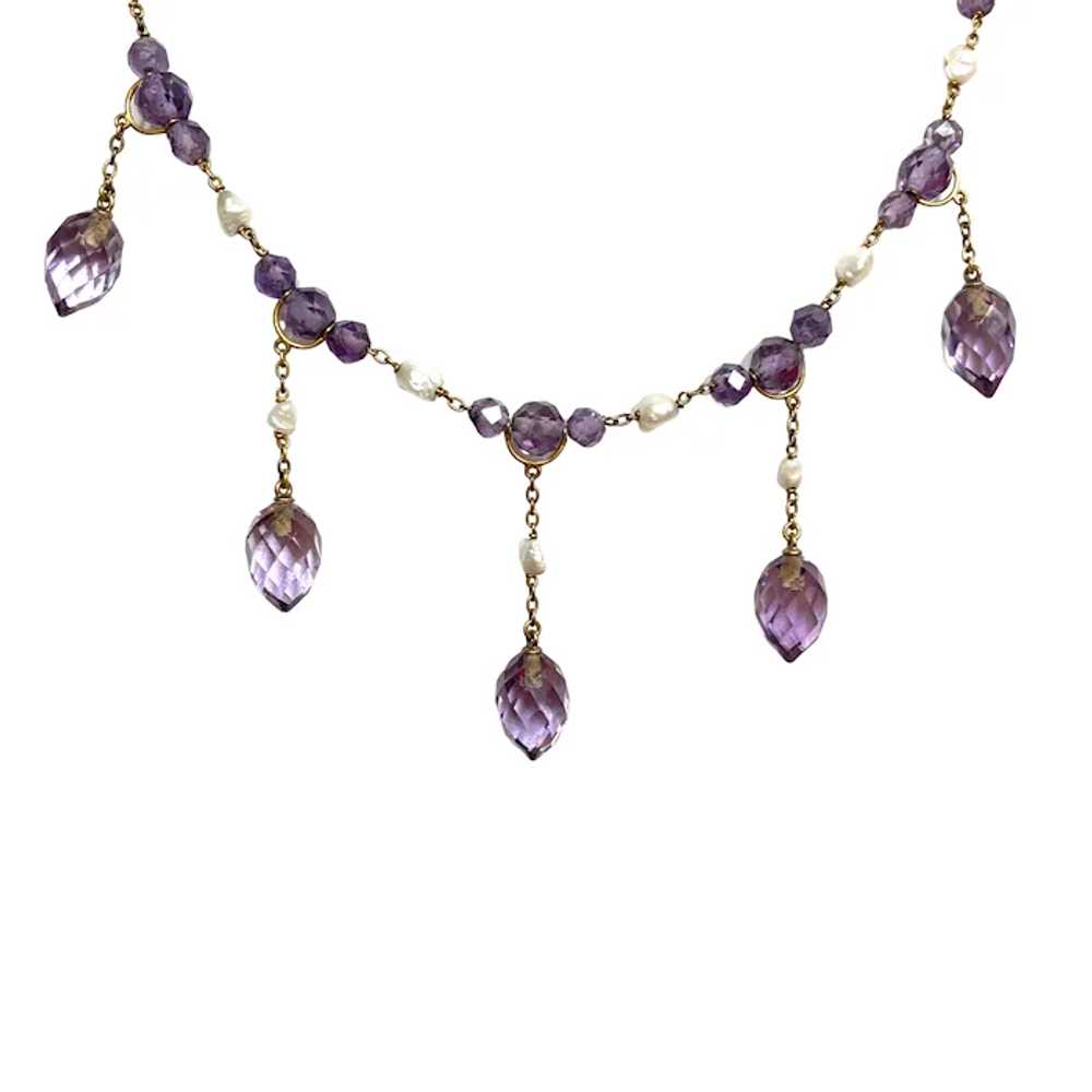 Victorian 14K Yellow Gold Amethyst and Pearl Neck… - image 2