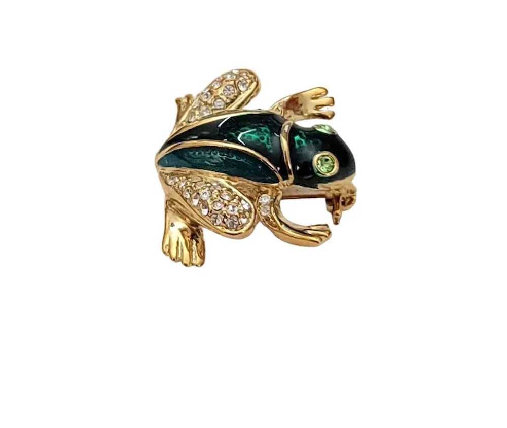 Roman Gold Tone Green Enamel Rhinestone Frog Broo… - image 3