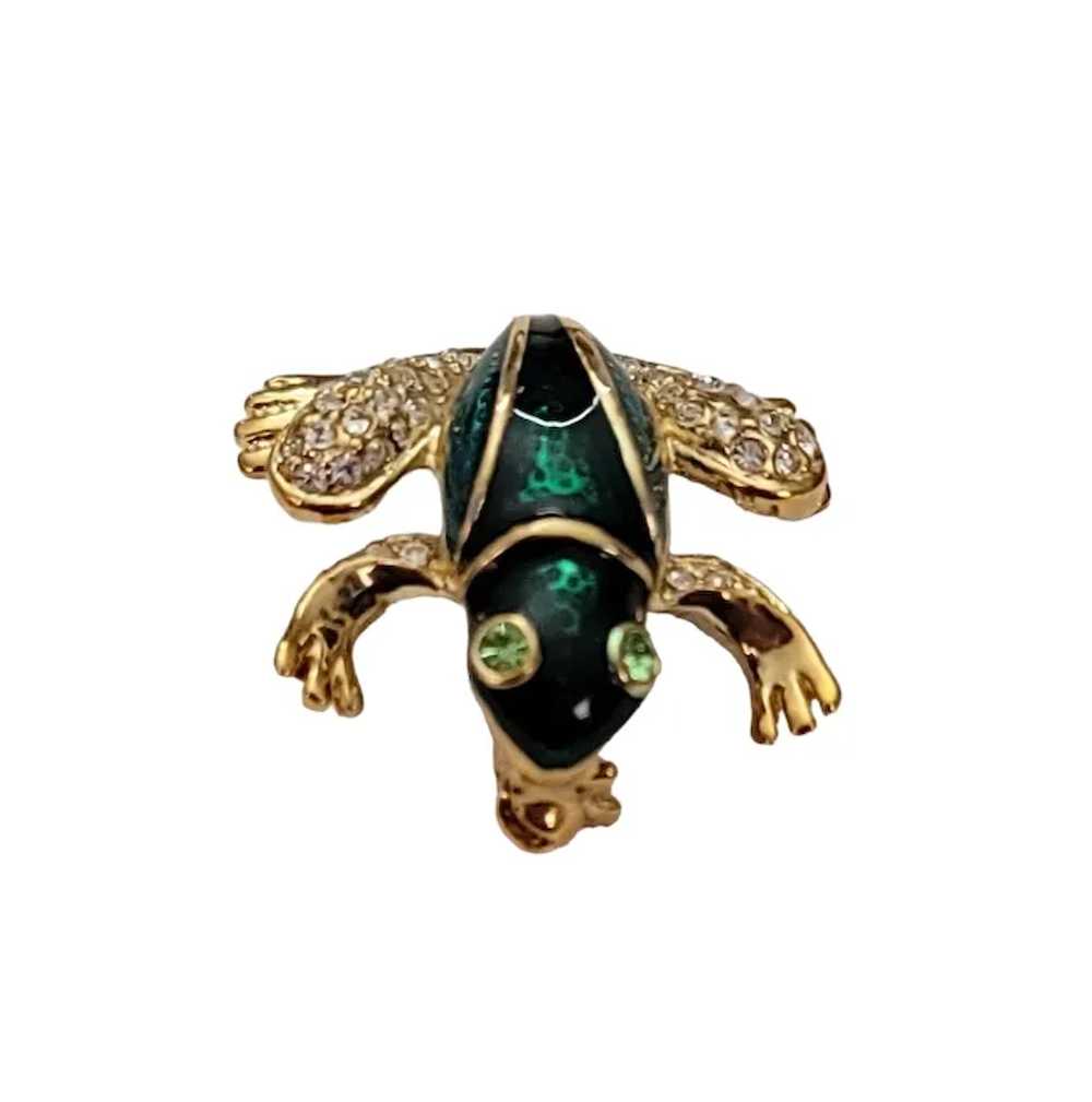 Roman Gold Tone Green Enamel Rhinestone Frog Broo… - image 4