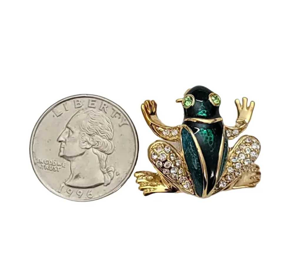 Roman Gold Tone Green Enamel Rhinestone Frog Broo… - image 6