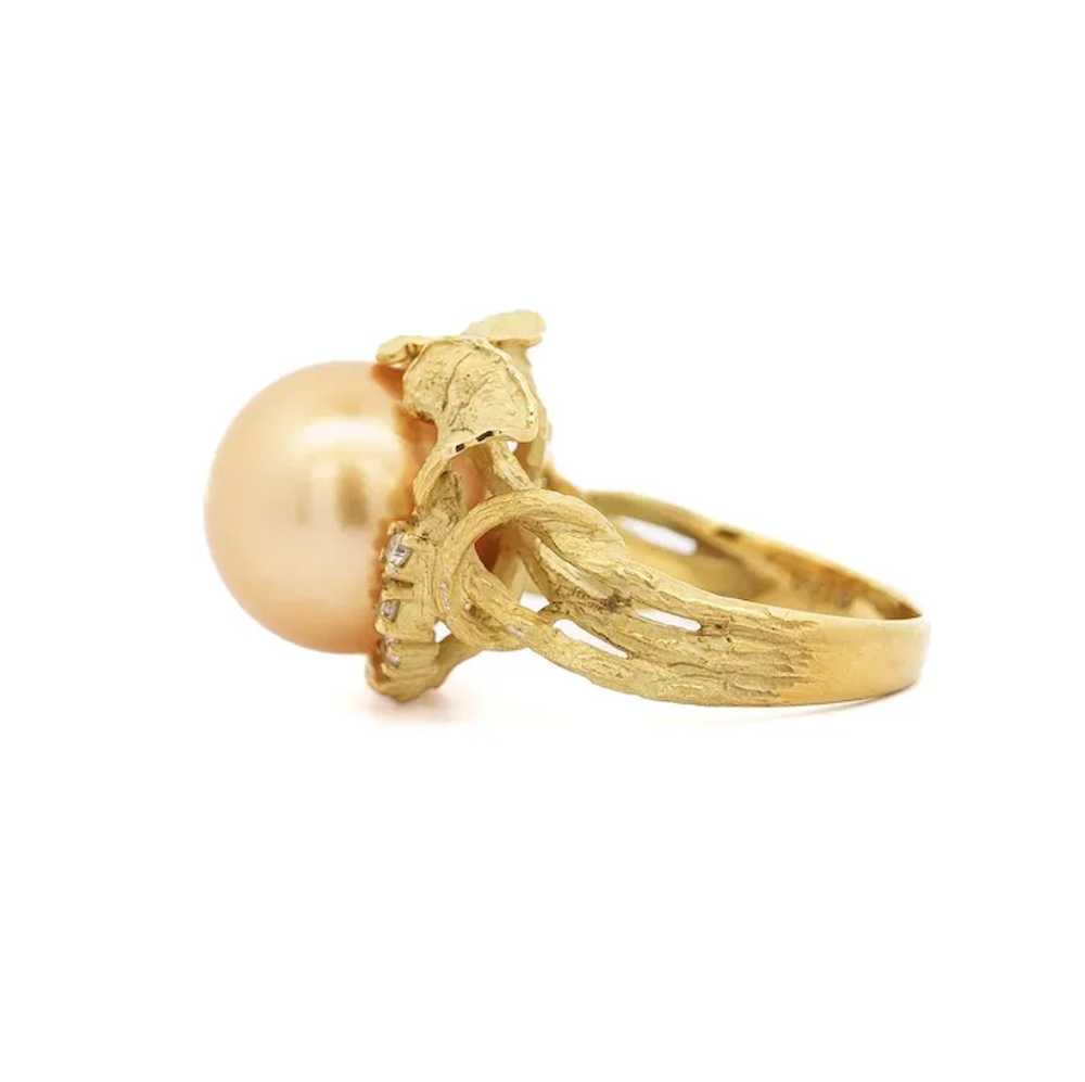12.8mm Golden South Sea Pearl and Round Cut Diamo… - image 3