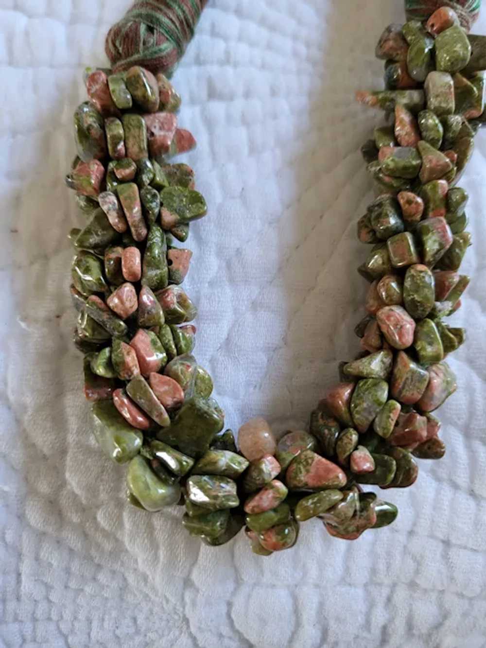 Stone Necklace Tumbled Unakite Jasper Hand Tied - image 10