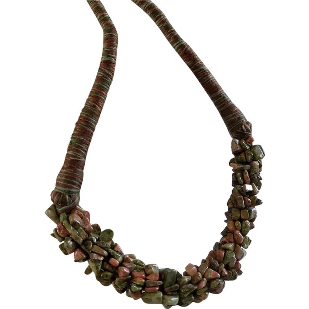 Stone Necklace Tumbled Unakite Jasper Hand Tied - image 1