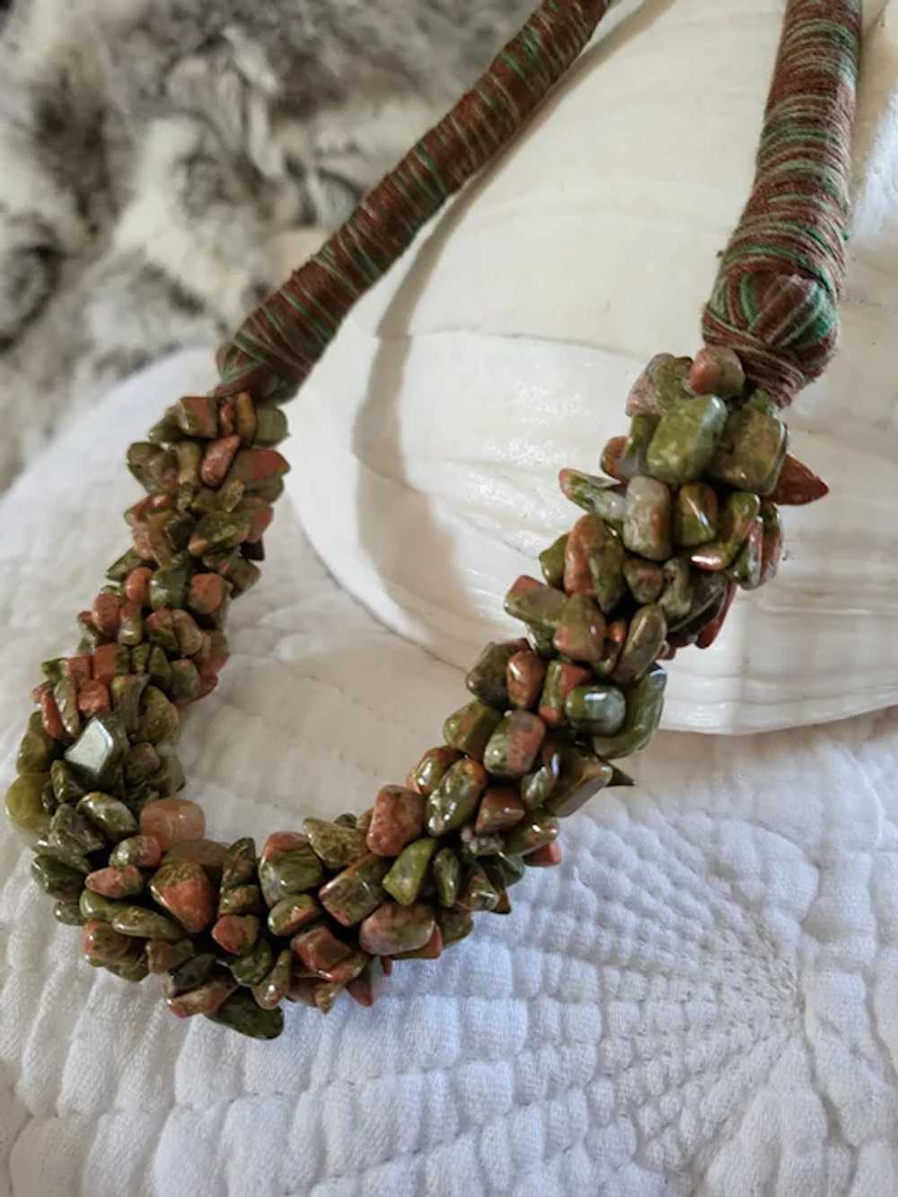 Stone Necklace Tumbled Unakite Jasper Hand Tied - image 4