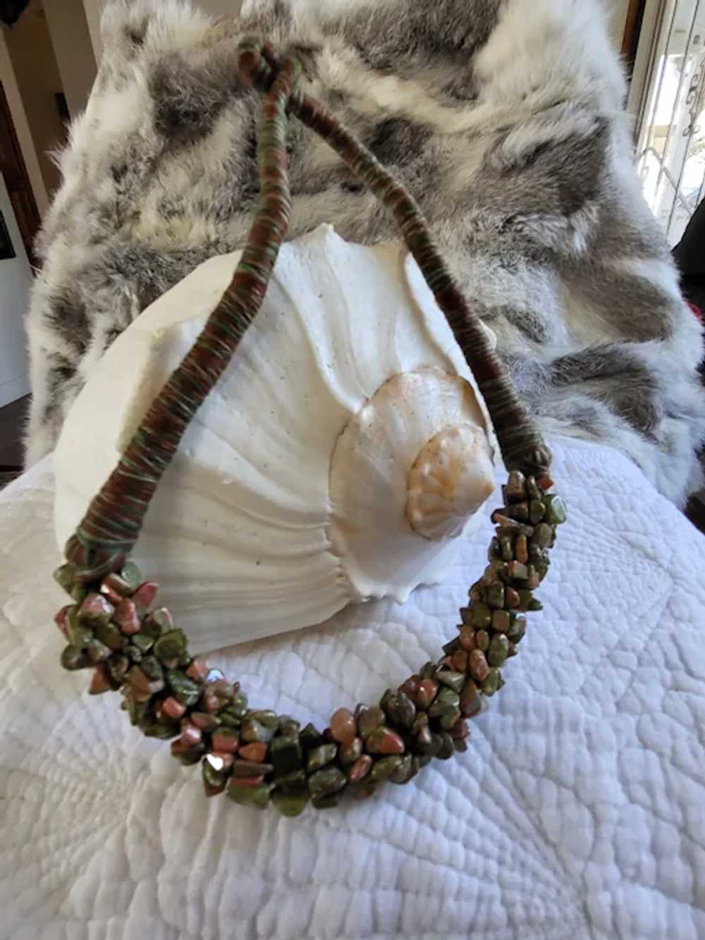 Stone Necklace Tumbled Unakite Jasper Hand Tied - image 9