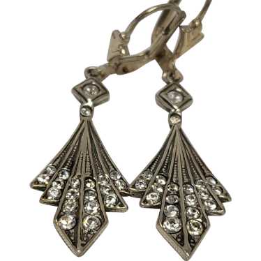 Art Deco Diamond Leverback Sterling Silver Earring