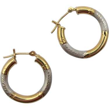 Two Tone 14k Diamond cut Hoops