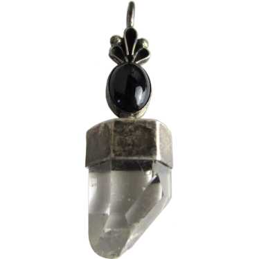 Sterling Silver Crystal Pendant With Onyx and Enam