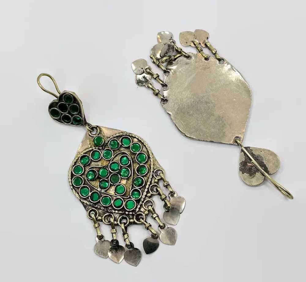 Heart Earrings, Jewels, Afghan, Green, Boho, Vint… - image 3