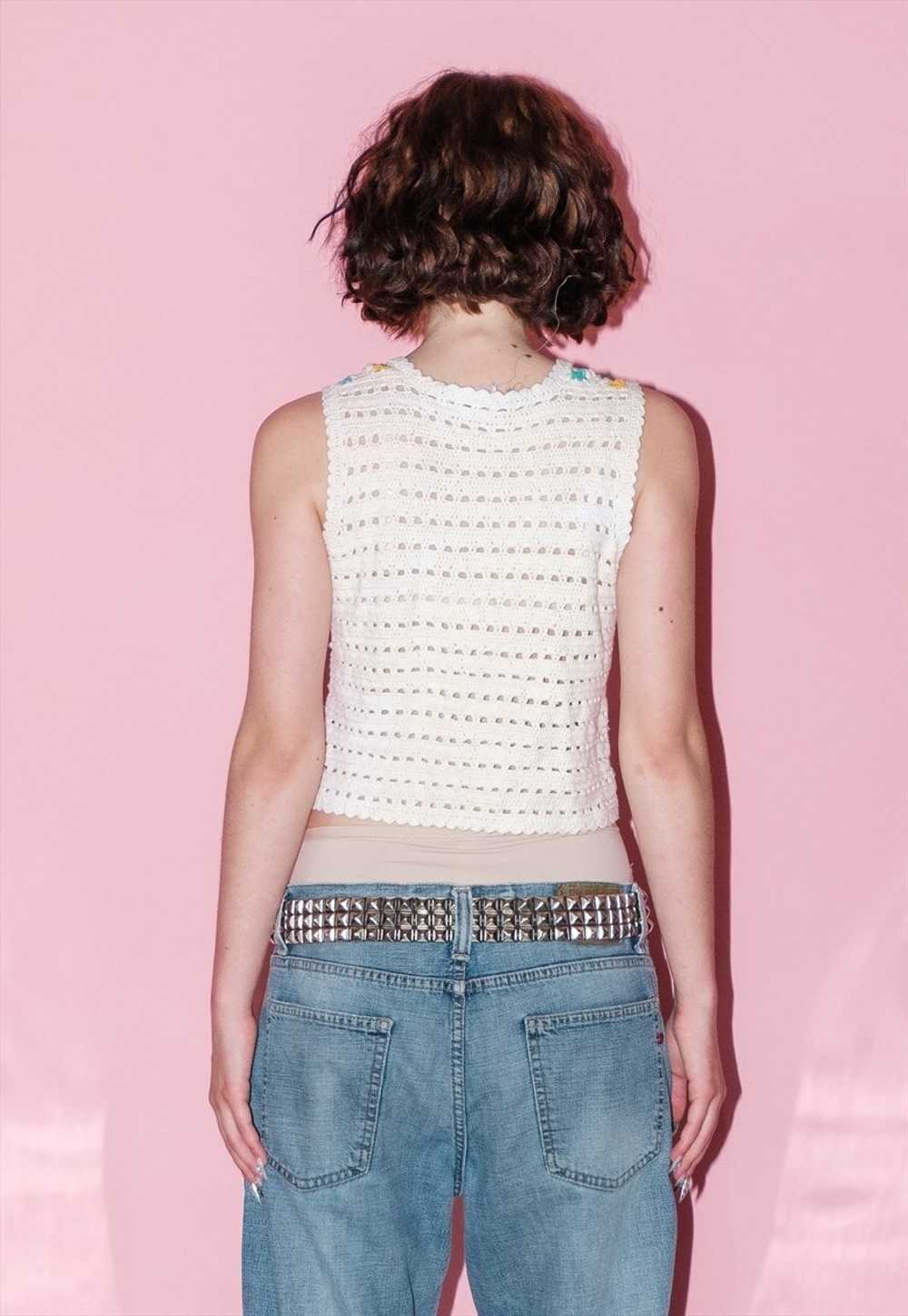 Vintage Y2K festival flower power crochet crop to… - image 3