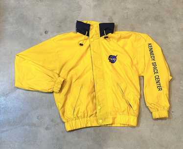 Vintage NIKON NASA Yellow Windbreaker Jacket Medium Patches Japan Made shops W/ Hood