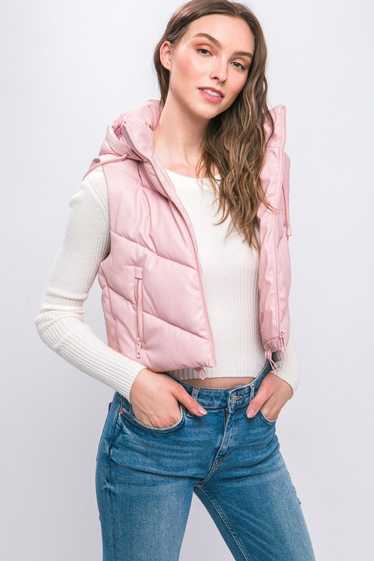 Other Faux Leather Pink Hooded Puffer Vest By Love