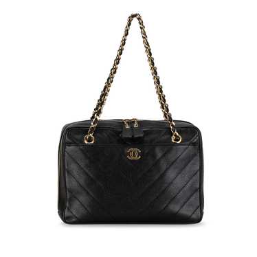 Black Chanel CC Caviar Chevron Chain Shoulder Bag