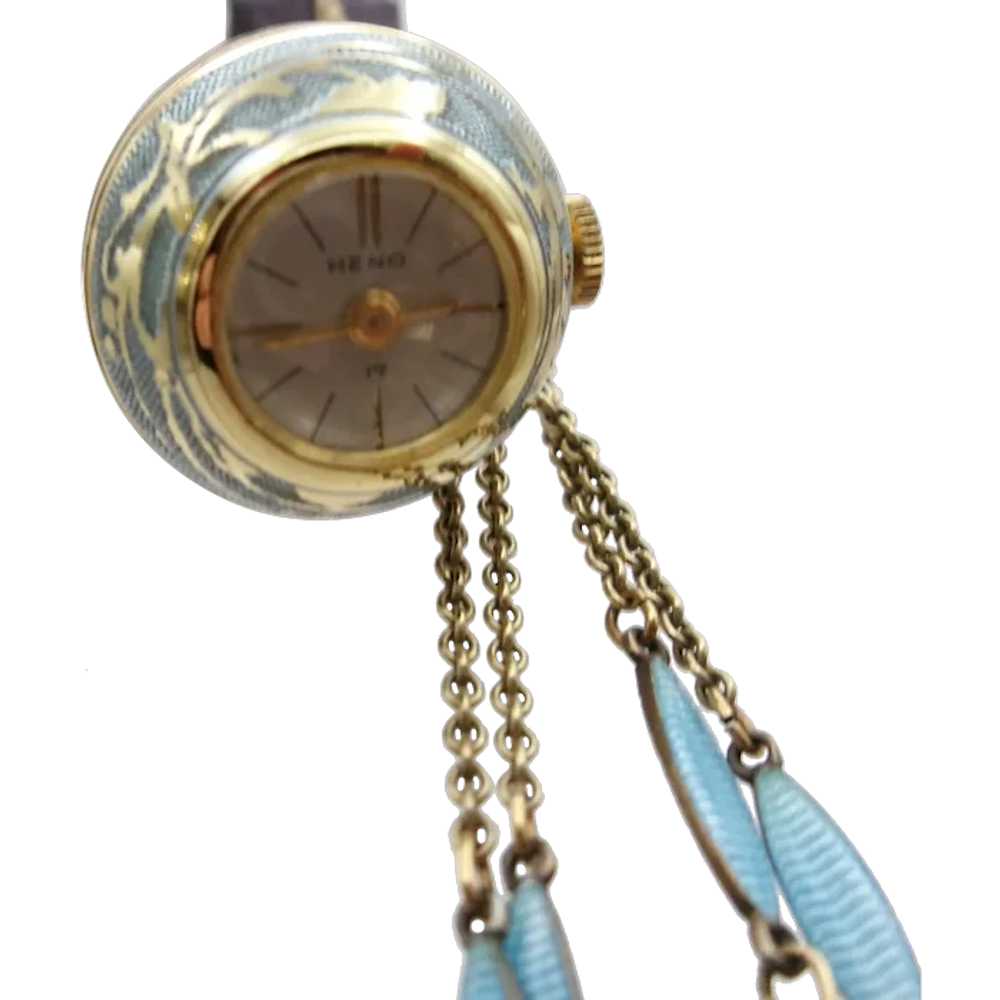 Vintage HENO gold filled Enamel Ball Watch Pendan… - image 1