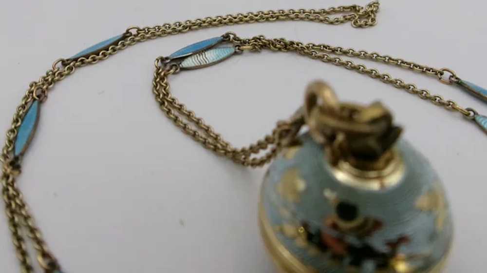 Vintage HENO gold filled Enamel Ball Watch Pendan… - image 3